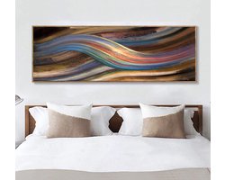 Allernieuwste.nl® Canvas Schilderij Abstracte Moderne Golven - Romantisch - Poster - 50 x 150 cm - Kleur