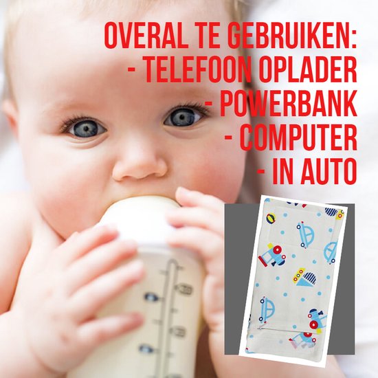 Allernieuwste 2 STUKS USB Baby Fles Warmer model Blauwe Auto's - Heater - Reisaccessoire - Draagbaar - Klittenband - Kleur van Allernieuwste — afbeelding 3
