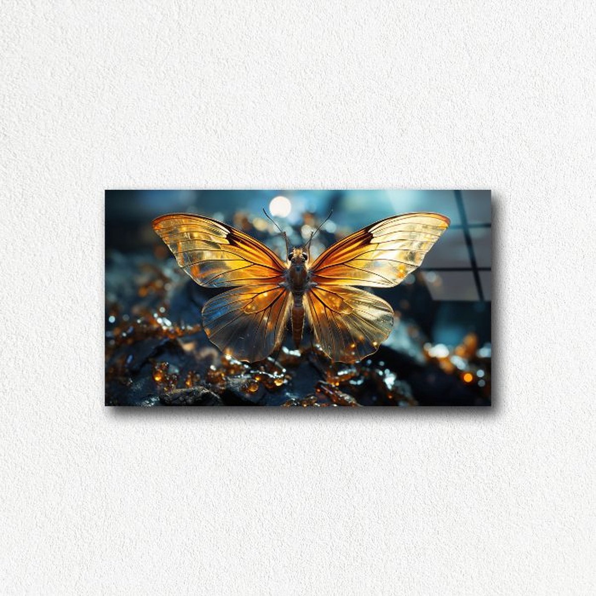 Indoorart - Glasschilderij vlinder 90x60 CM - Afbeelding op plexiglas - Inclusief montagemateriaal