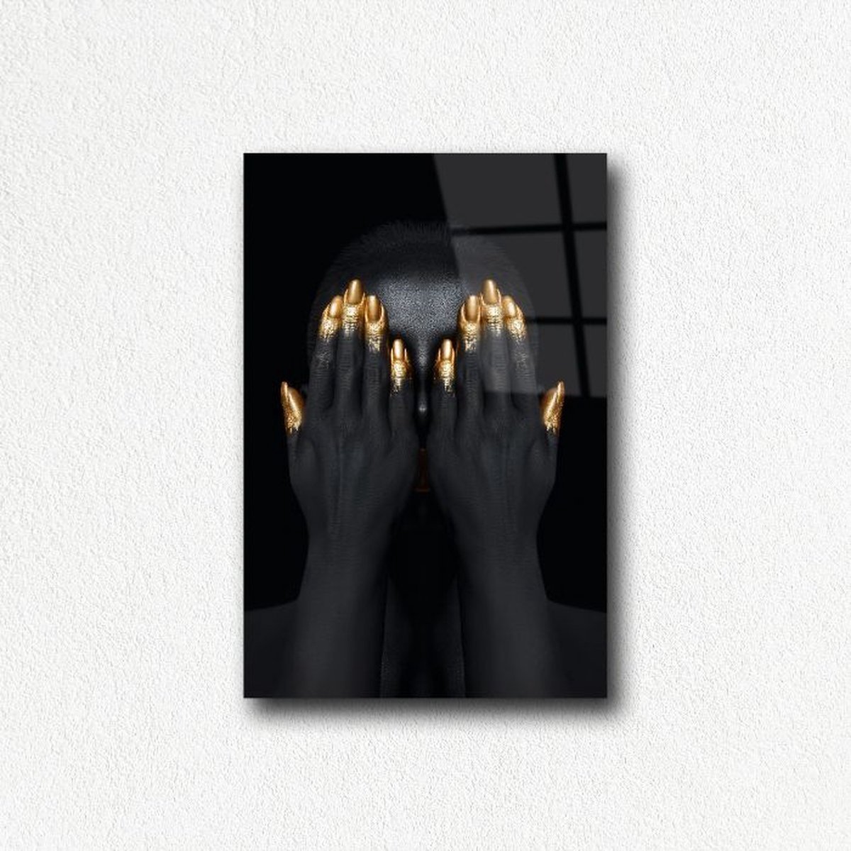Indoorart - Glasschilderij bodyart zwart goud 80x120 CM - Afbeelding op plexiglas - Inclusief montagemateriaal