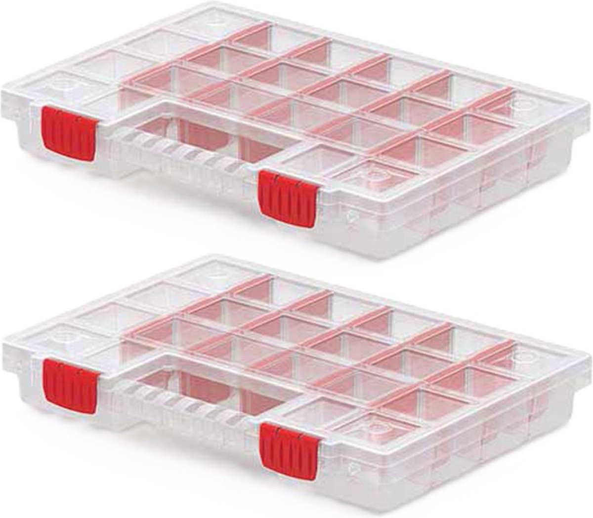 Kistenberg Sorteerbox koffer - 2x - 20 vaks - kunststof - transparant - 34 x 25 x 5 cm