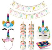 Fissaly 53 Stuks Regenboog Eenhoorn Verjaardag Decoratie Versiering – Taarttopper - Unicorn Topper Set – Kinderfeest – feest