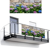Balkonscherm 300x120 cm - Balkonposter Hortensia - Bloemen - Bladeren - Stenen - Balkon scherm decoratie - Balkonschermen - Balkondoek zonnescherm