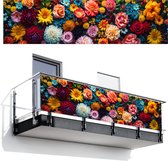 Balkonscherm 300x85 cm - Balkonposter Bloemen - Planten - Kleurrijk - Balkon scherm decoratie - Balkonschermen - Balkondoek zonnescherm