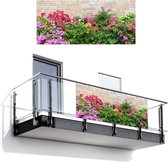 Balkonscherm 200x90 cm - Balkonposter Bloemen - Planten - Bladeren - Stenen - Balkon scherm decoratie - Balkonschermen - Balkondoek zonnescherm