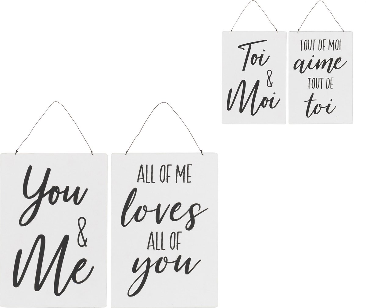 J-Line plakkaat Frans/Engels 'You&Me' - metaal - wit/zwart - 2 stuks