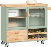 Rootz Keukentrolley FKW114-GR - Keukeneiland - Dressoir - Wijnglashouder - Flessenrek - Duurzaam MDF & Bamboe - 109cm x 92cm x 40cm