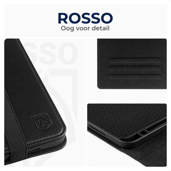 Rosso Element Book Case Cover pour Samsung Galaxy Tab A9 Plus | Une protection complète | Ruban élastique | Fonction veille / réveil | Avec porte-stylo | Support réglable | Noir