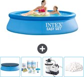 Intex Rond Opblaasbaar Easy Set Zwembad - 244 x 61 cm - Blauw - Inclusief Afdekzeil - Onderhoudspakket - Zwembadfilterpomp - Filterbollen