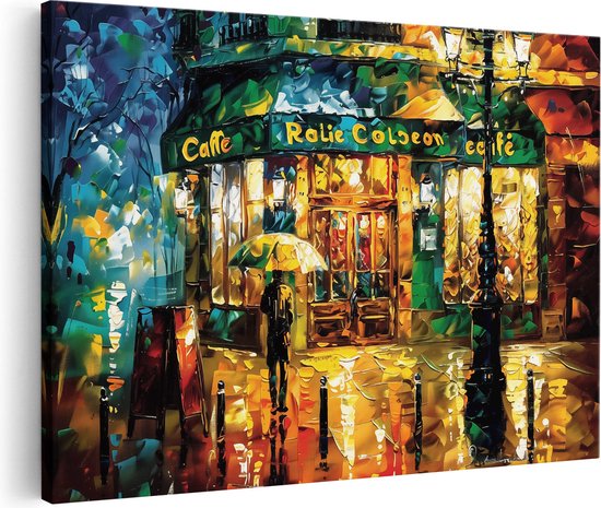 Artaza Canvas Schilderij Kunstwerk van een Café 's Nachts - 60x40 - Wanddecoratie - Foto Op Canvas - Canvas Print