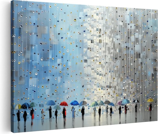 Artaza Canvas Schilderij Mensen die Paraplu's Vasthouden in de Regen - 120x80 - Groot - Foto Op Canvas - Canvas Print