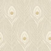 Natuur behang Profhome 369717-GU vliesbehang licht gestructureerd met exotisch patroon mat beige goud grijs 5,33 m2