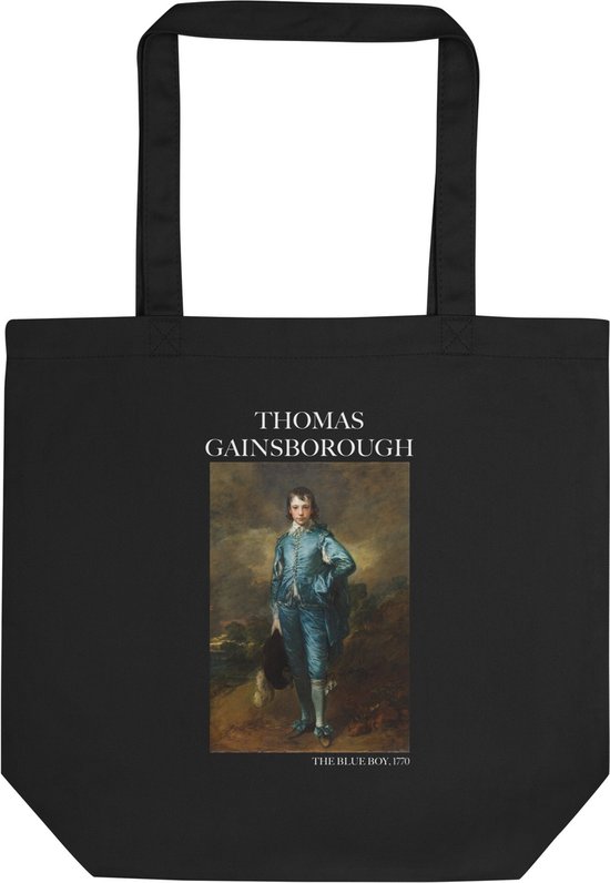 Thomas Gainsborough 'De blauwe jongen' ("The Blue Boy") Beroemde Schilderij Tote Bag | 100% Katoenen Tas | Kunst Tote Bag | Zwart