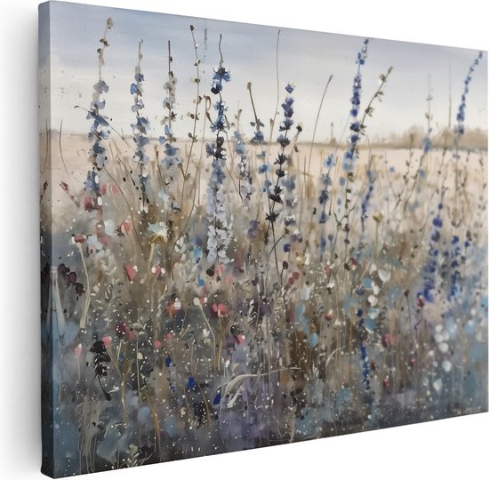 Artaza Canvas Schilderij Kunstwerk van Wilde Bloemen in een Veld - 80x60 - Muurdecoratie - Foto Op Canvas - Canvas Print