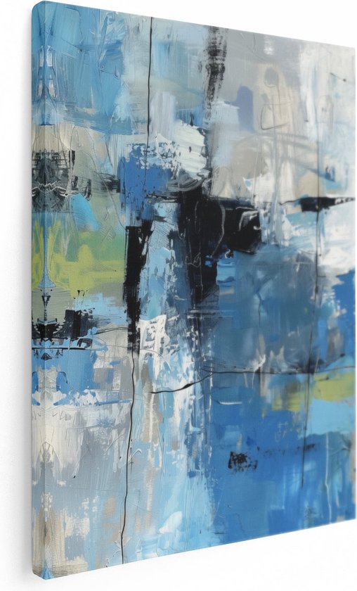 Artaza Canvas Schilderij Abstract Kunstwerk met Blauwe, Grijze en Witte Kleuren - 30x40 - Klein - Foto Op Canvas - Canvas Print