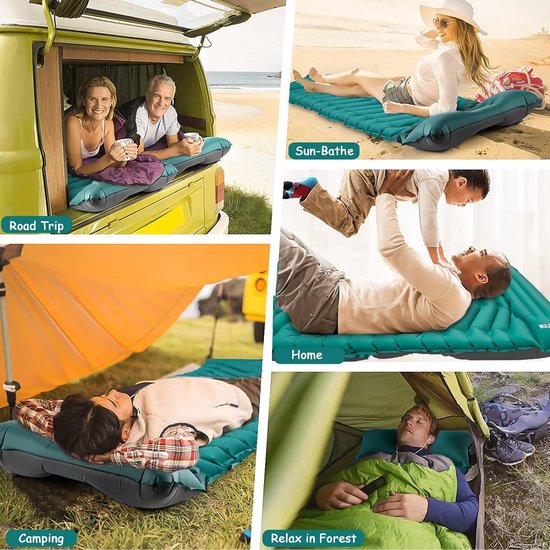 HIKENTURE Matelas Auto-Gonflant Camping 13 Cm Ultra Épais – Coussin Intégré, Pompe à Pied, Ultra Léger 940g