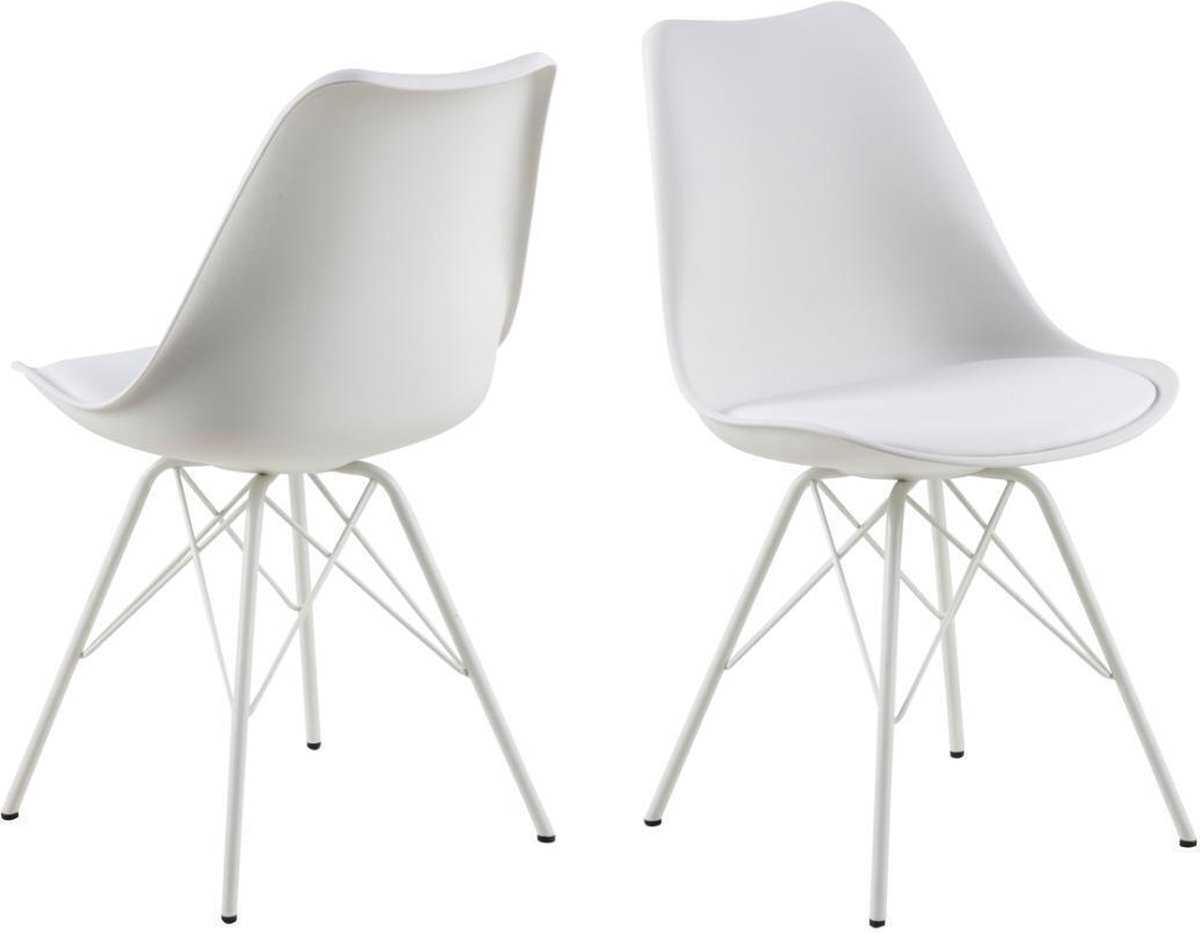 Giga Living Eetkamerstoel Wit - leather look - Zitdiepte 42cm - 54x48,5x85,5cm - Tiel - Set van 2