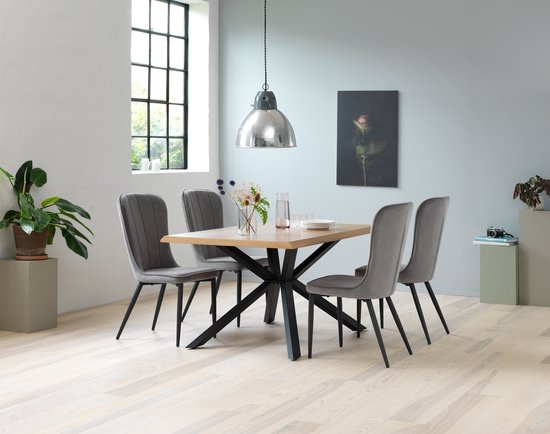 Eettafel Naturel - Eikenhout & Metaal - 90x160x75cm - Eettafel Arno - Giga Living