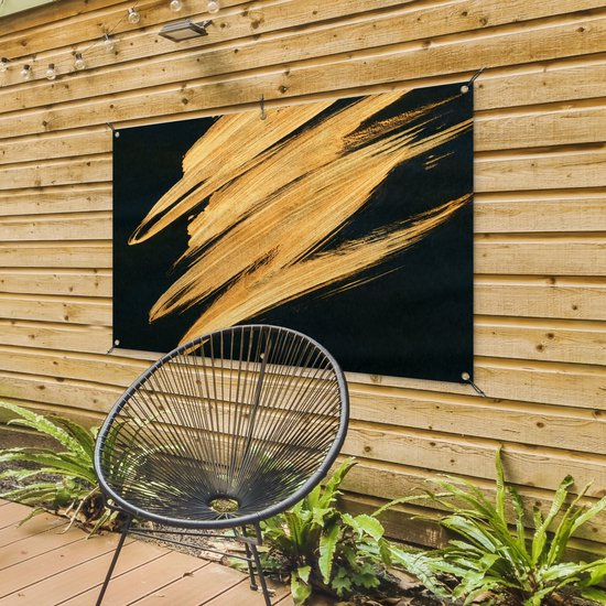 Affiche jardin - Toile jardin - Posters de jardin extérieur - Goud - Peinture - Rayures - Luxe - Abstrait - 120x80 cm - Jardin