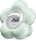 Philips Avent digitale bad- en babykamerthermometer in lichtgroene bloemvorm met display.