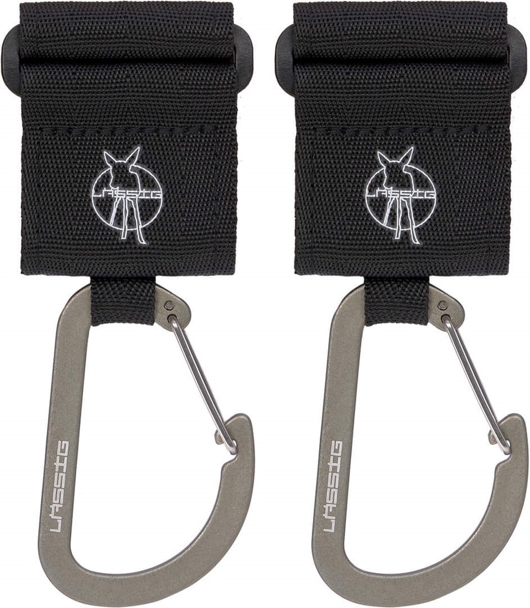 LÄSSIG Kinderwagenhaak set van 2 karabijnhaken zwart