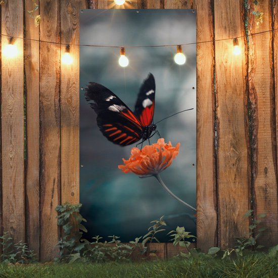 Tuinposter 100x100 Cm – Vlinder, Bloemen, Natuur – UV-bestendig, Met Ophangringen, Geschikt Voor Buiten