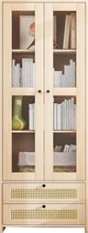 Hochwandkommode (1,7 m) mit Rattan-Schubladen, transparenten Türen und Kippschutz; Kommode mit 2 großen Schubladen und 2 Türen; Hochwand-Küchenschrank mit Bücherregalen