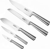 Messenset, 5-delig, keukenmessenset, koksmes, scherp roestvrijstalen mes, koksmes, broodmes, Santoku-mes, groentemes, schilmes (5 stuks)