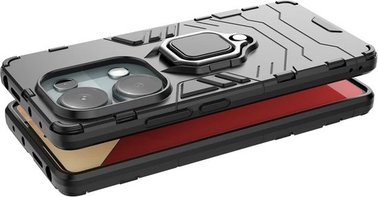 MobyDefend Hoesje - Geschikt voor Xiaomi Redmi Note 13 Pro 4G - Dubbelgelaagde Pantsercase Met Standaard - Zwart