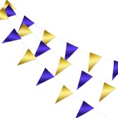 LUQ – Luxe Metallic Blauw Goud Slingers – Vlaggenlijn 10 Meter - Verjaardag Slinger Versiering Feestversiering Vlaggen