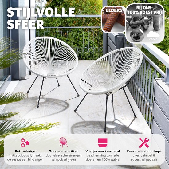 tectake 2 tuinstoelen Santana in Acapulco-design, Wit | Leen Bakker