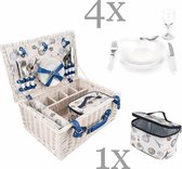 Picknickmand voor 4 personen - Luxe rieten mand voor picknick met picknickkleed en koeltas.