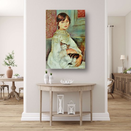 Julie Manet avec chat - Portrait de Pierre-Auguste Renoir - Portrait de fille - Peintures sur toile Portrait - Tableaux ruraux - Peintures sur toile - Art mural 75x100 cm