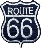 Route 66 USA Strijk Patch Donker Blauw Wit 6.4 cm / 7.7 cm / Blauw Wit