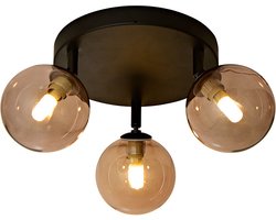 Olucia - AMER - Badkamer Plafondlamp - Amber / Zwart - Geschikt voor Badkamer - Vorm: Rond