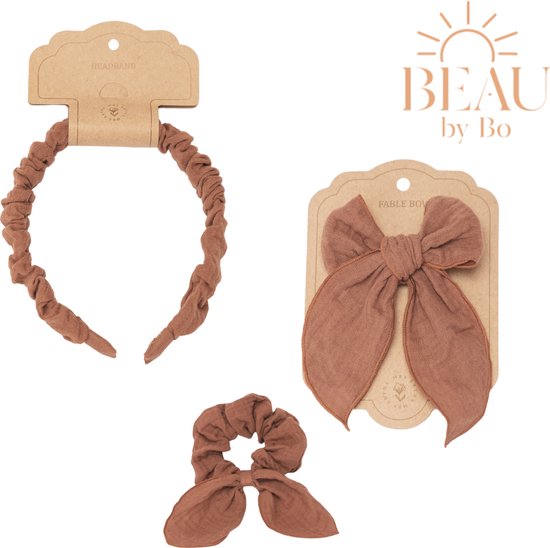 BEAU by Bo Mrs Ertha Haaraccessoires - Haarband + Scrunchie + Clip met strik - Rusted