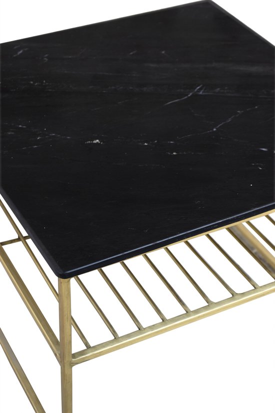 Marble - Table basse - 55cm - marbre - acier laqué - noir - or - carré