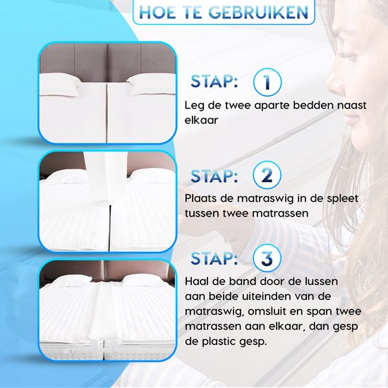 W&Z® Matraswig met Band Bedbinder - Liefdesbrug - Tussenstuk voor Matrassen -- Matraswiggen -200x30x8cm T stuk