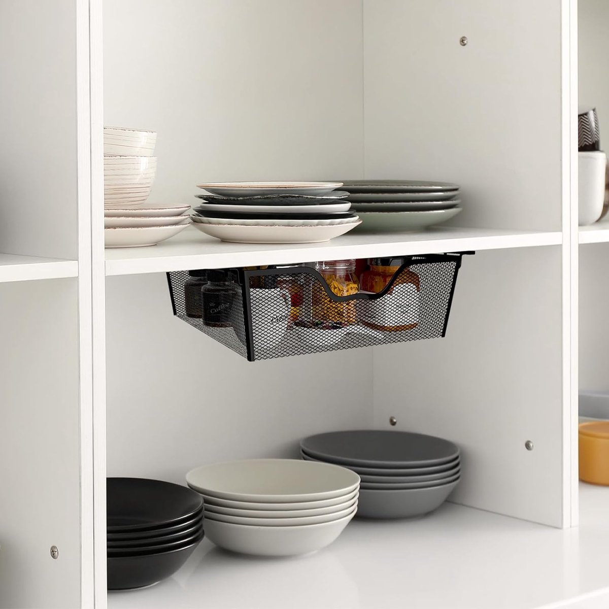 1 x tafelvak, lade, bureau, plank, lade, onderbouw, houder, hangend, organizer, materiaalkast, opbergdoos, plaatonderbouw, metaal, werkkamer, kantoor, keuken, badkamer (300 mm, zwart