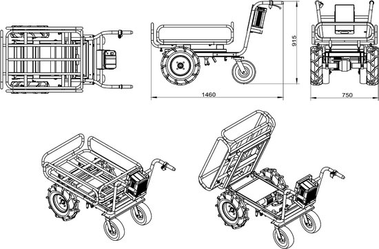 Elektrische platformwagen 4 wielen met uitschuifbaar afneembaar frame incl. PP bak 300l 300kg - batterij 40V / 6Ah Torros EP300P van Torros — afbeelding 5