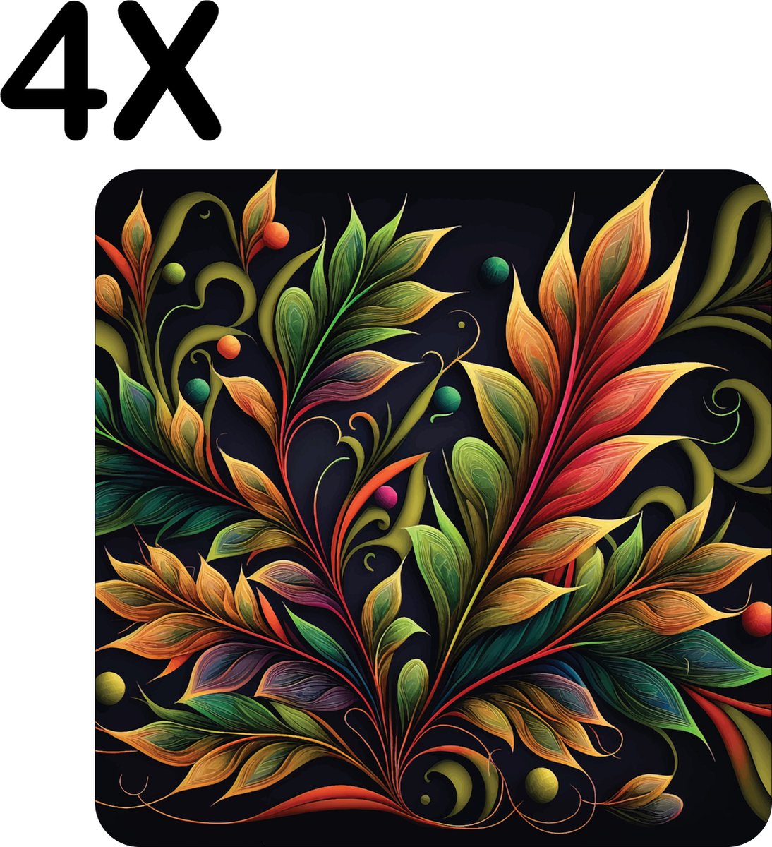 BWK Luxe Placemat - Herfstige Plant met Organische Vormen - Set van 4 Placemats - 40x40 cm - 2 mm dik Vinyl - Anti Slip - Afneembaar