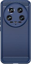 Xiaomi 14 Ultra Hoesje - MobyDefend TPU Gelcase - Geborsteld Metaal + Carbonlook - Blauw - GSM Hoesje - Telefoonhoesje Geschikt Voor Xiaomi 14 Ultra