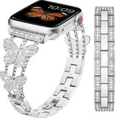 Luxe Diamanten Horloge Band Geschikt Voor Apple Smart Watch horloge Band Armband Ketting Geschikt voor Apple Smart Watch Serie 98765se4321 Super Stevige Vlinder Mode 38mm 40mm 41mm Zilver