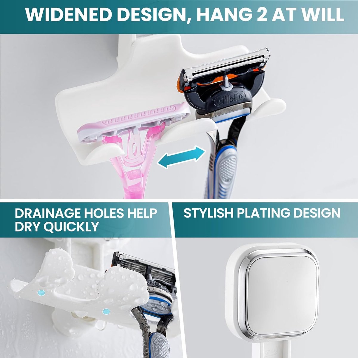 TAILI scheermesstandaard met zuignap voor in de douche, 2-pack
