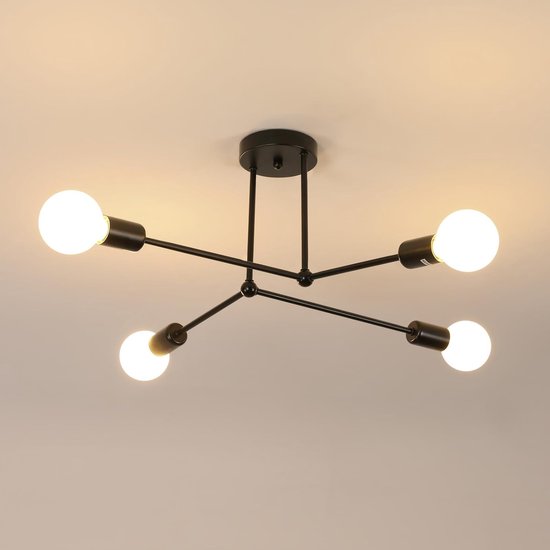 Goeco plafondlicht - 64cm - Groot - E27 - 4 lichte - Industrieel - metalen - kroonluchters - zwarte - voor slaapkamer, woonkamer, keuken - zonder bollen