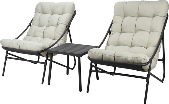 Home & Styling Tuinmeubel set - Fauteuils en bijzettafeltje - Zwart/Beige