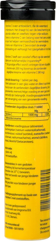 Roter Vitamine C 1000mg bruis - Hoge dosering vitamine C ter ondersteuning van je natuurlijke weerstand - 40 bruistabletten met abrikoos-sinaasappelsmaak