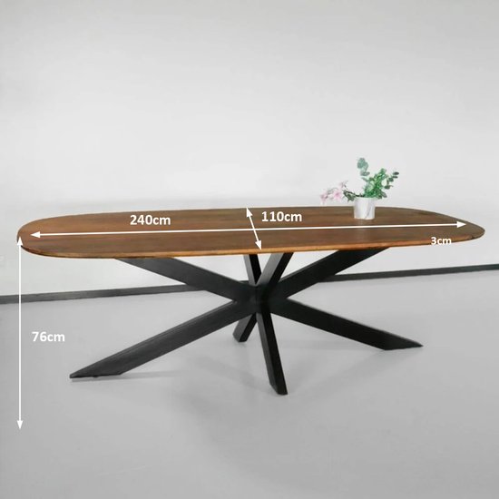 Eettafel ovaal mangohout 180 Glen bruin ovale industriële tafel Eettafel ovaal mangohout 180 Glen bruin ovale industriële tafel