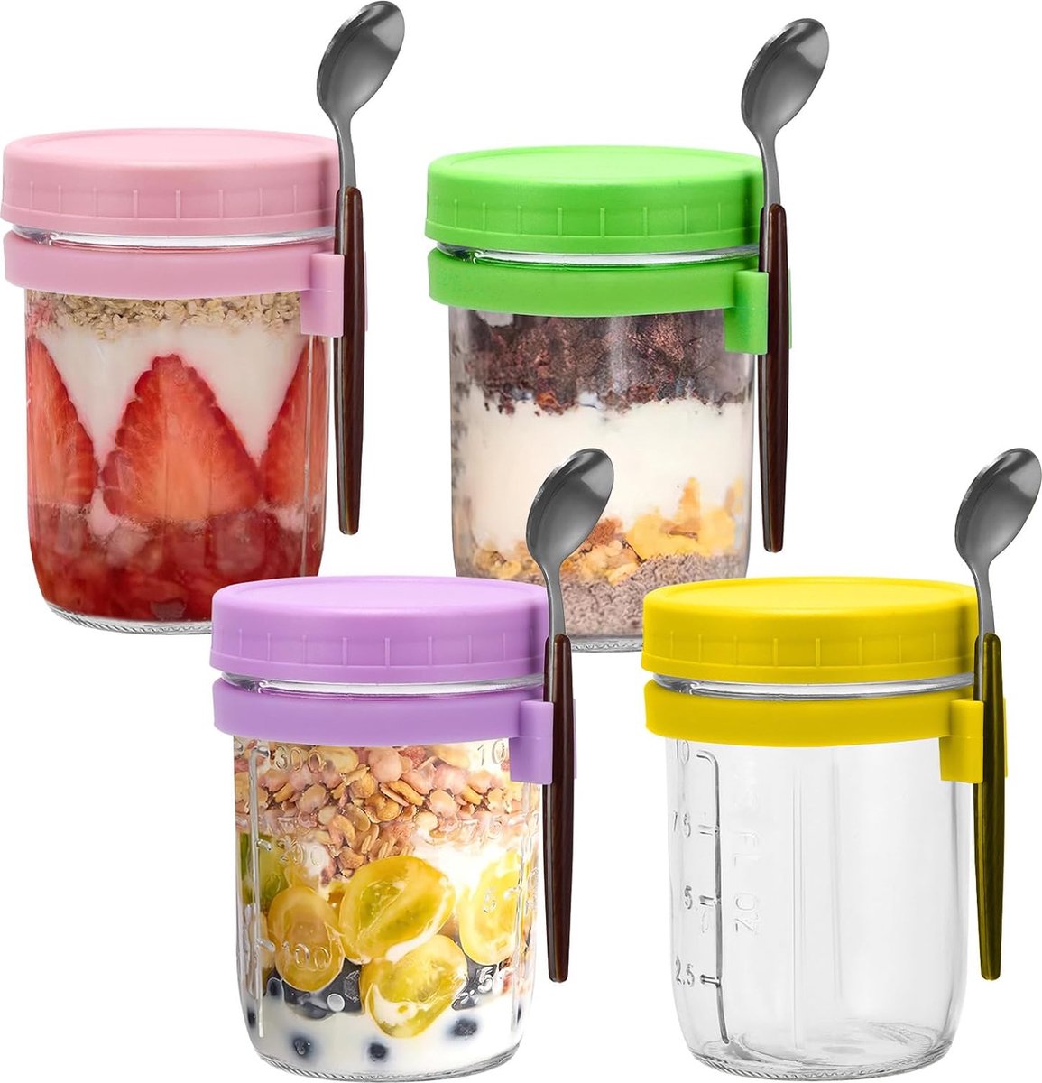 Overnight oats potjes Muesli beker Mason jar Overnight oats Havermout 4 stuks Must have voor jouw ontbijt!