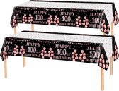 2x Tafelkleed Laken 100 Jaar Verjaardag Versiering Tafeldecoratie Feest Rose/Zwart Tafellaken Plastic Tafelzeil 274*137cm